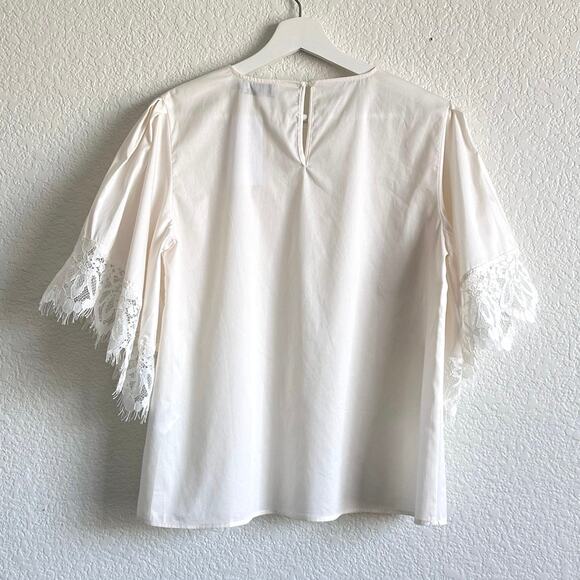 Harshman Nilia Lace Trim Cotton Blouse Short Sleeve Ivory - Picture 6 of 10
